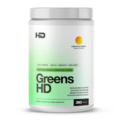 HD MUSCLE GreensHD premium daily greens tub with pineapple mango flavor supports daily energy and nutrition.