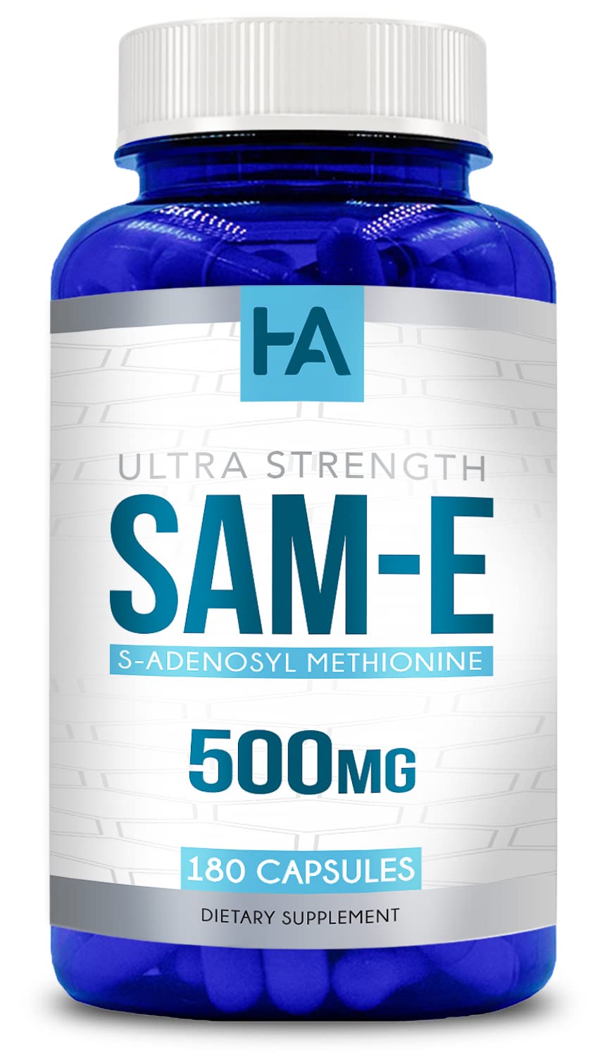Healing Awakening SAM-e 500mg bottle showing premium mood and joint support potential.