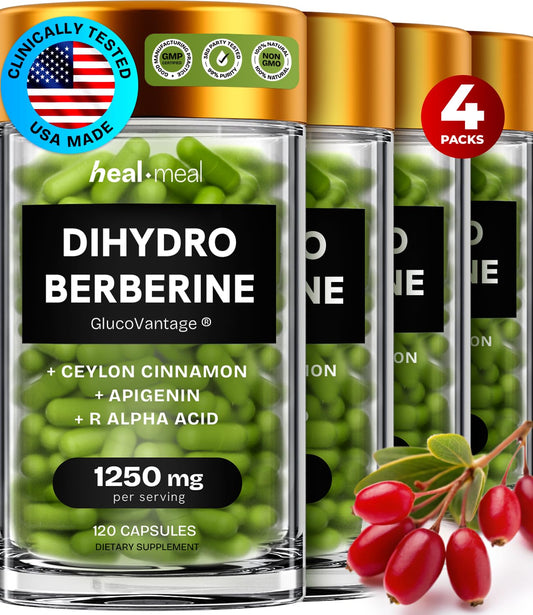 HealMeal Dihydroberberine bottle front shows advanced absorption formula.