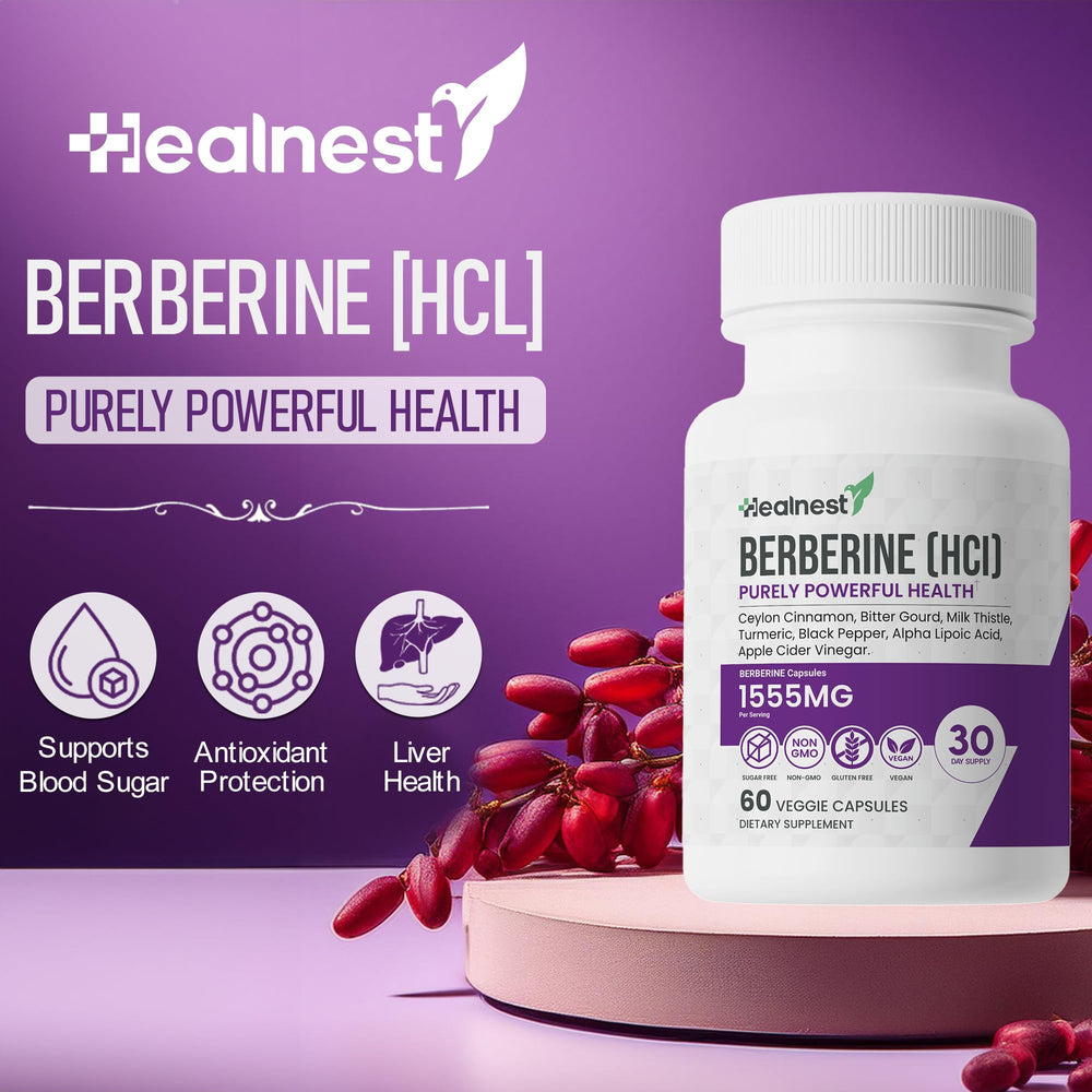 HEALNEST Berberine HCl capsules close-up for easy daily use