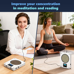 HealPul device used with wired headphones for immersive listening.