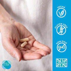 Health and Her branding on the box highlights UK-made and quality ingredients.