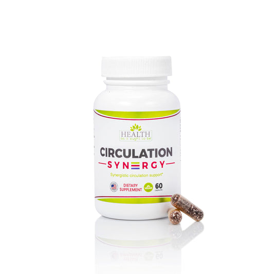 Health As It Ought To Be Circulation Syn3rgy bottle pour showing daily use and potential support