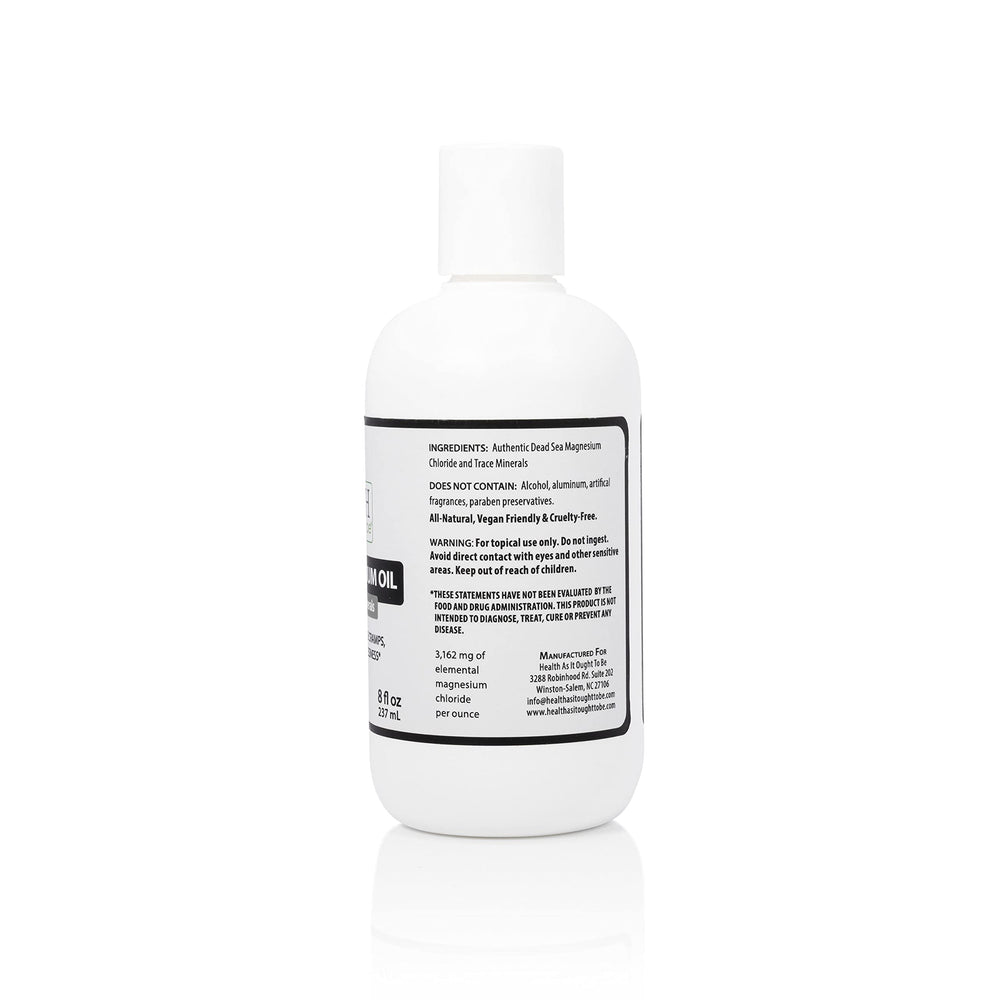 Health As It Ought To Be Dead Sea Magnesium Oil applied to skin for quick muscle relief.
