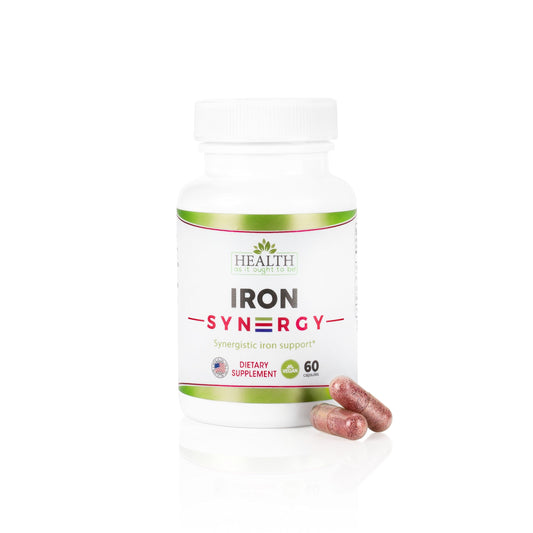 Health As It Ought To Be Iron Syn3rgy bottle supports daily iron intake and energy support.