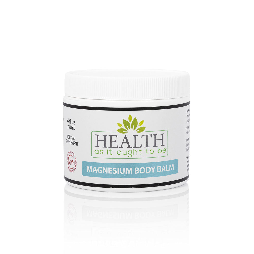 Health As It Ought To Be magnesium body balm with Dead Sea oil soothing muscles and skin.