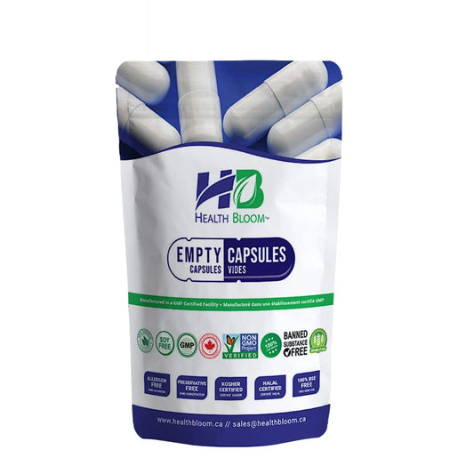 Health Bloom Empty Capsules Size 000 Natural in a bottle, ready to fill
