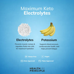 Health by Principle electrolyte capsules vegan-label highlighting sugar-free features.