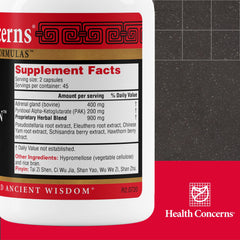 Health Concerns Adrenosen capsules closeup highlighting convenient two-capsule daily dose.