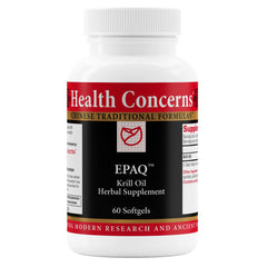 Health Concerns EPAQ bottle front for daily brain and heart support.