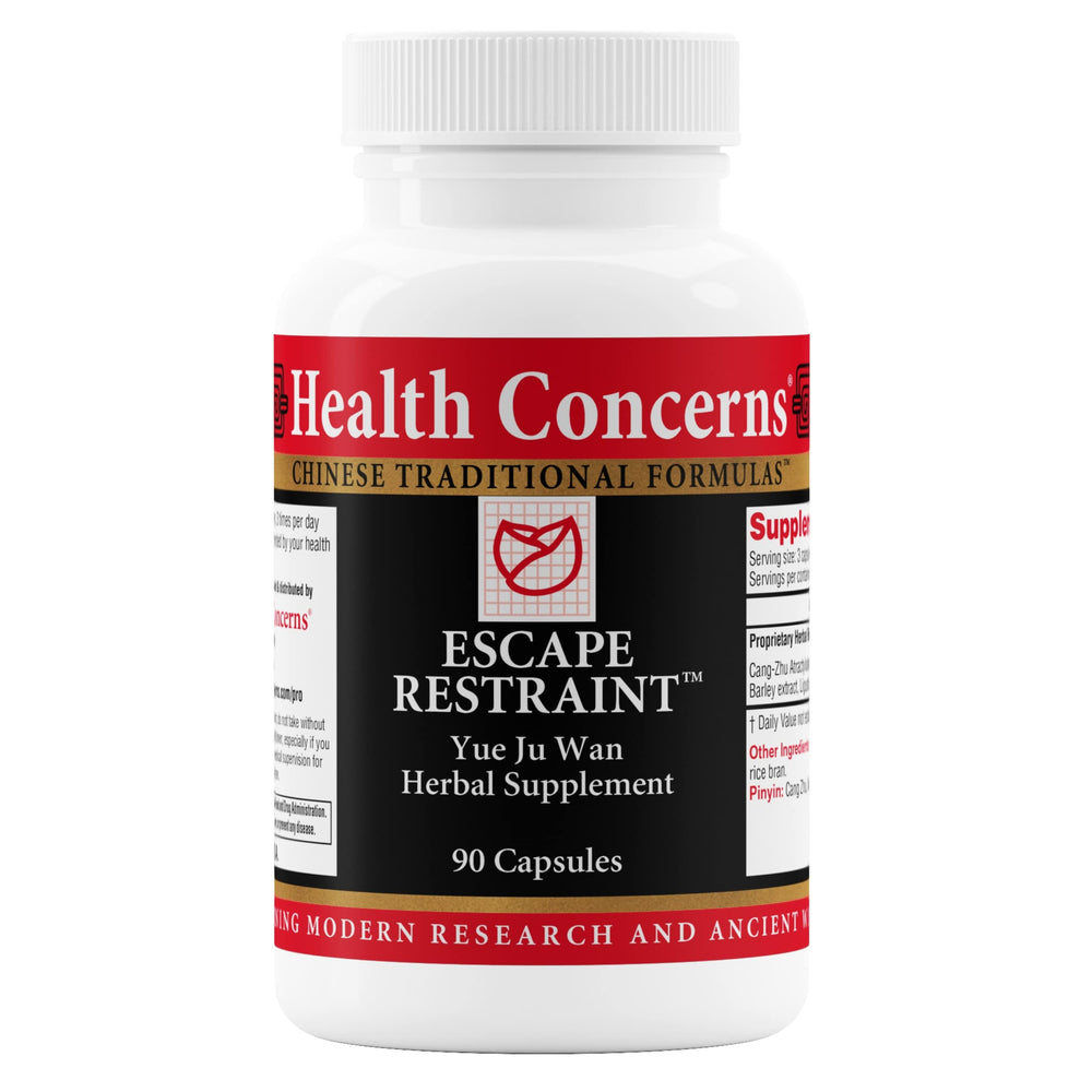 Health Concerns Escape Restraint bottle showing digestive and liver support formulation