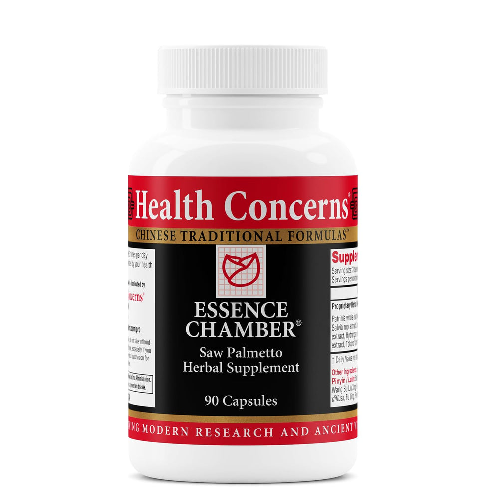 Health Concerns Essence Chamber bottle with capsules for urinary comfort.