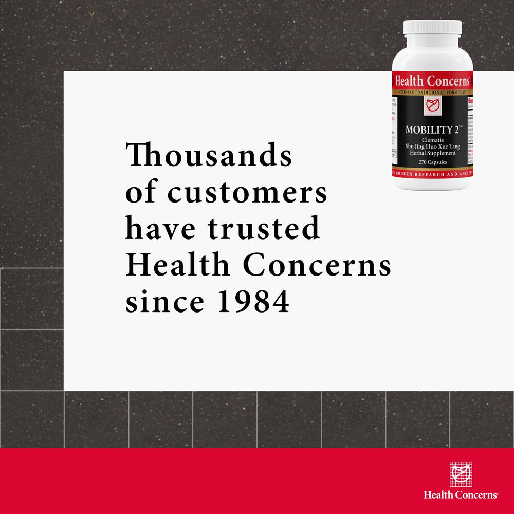 Health Concerns Mobility 2 bottle and glass suggest convenient daily supplement routine