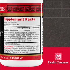 Health Concerns Postpartum capsules close-up highlights the herbal formula