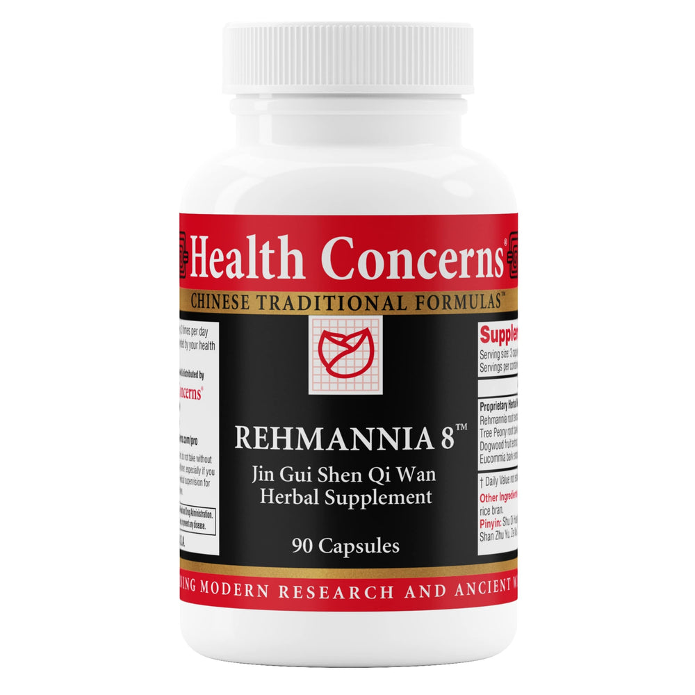Health Concerns Rehmannia 8 bottle front for daily kidney support.