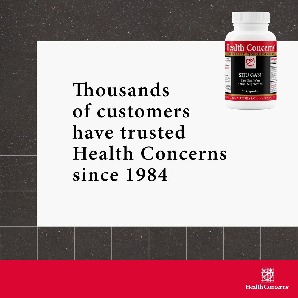 Health Concerns Shu Gan easy-swallow vegetable capsules for daily liver and digestion support.