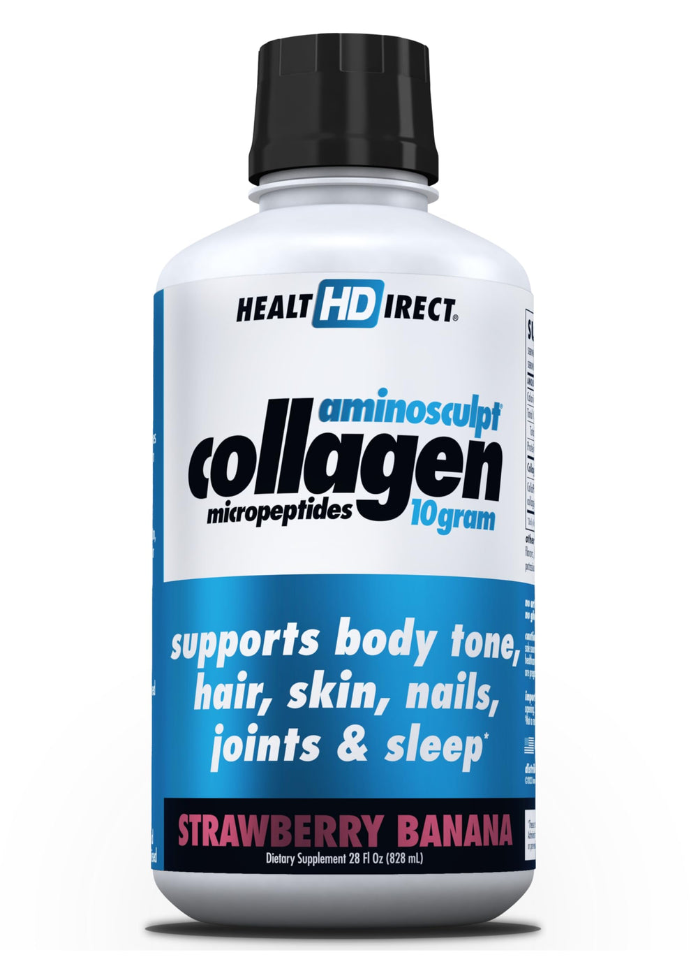 Health Direct AminoSculpt liquid collagen bottle front view supports potential hair, skin, and joint wellness
