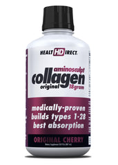Health Direct AminoSculpt bottle front signals premium liquid collagen for daily use.