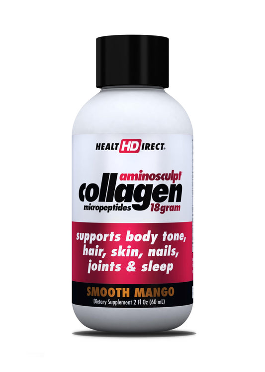 Health Direct AminoSculpt liquid collagen bottle highlighting joint support.