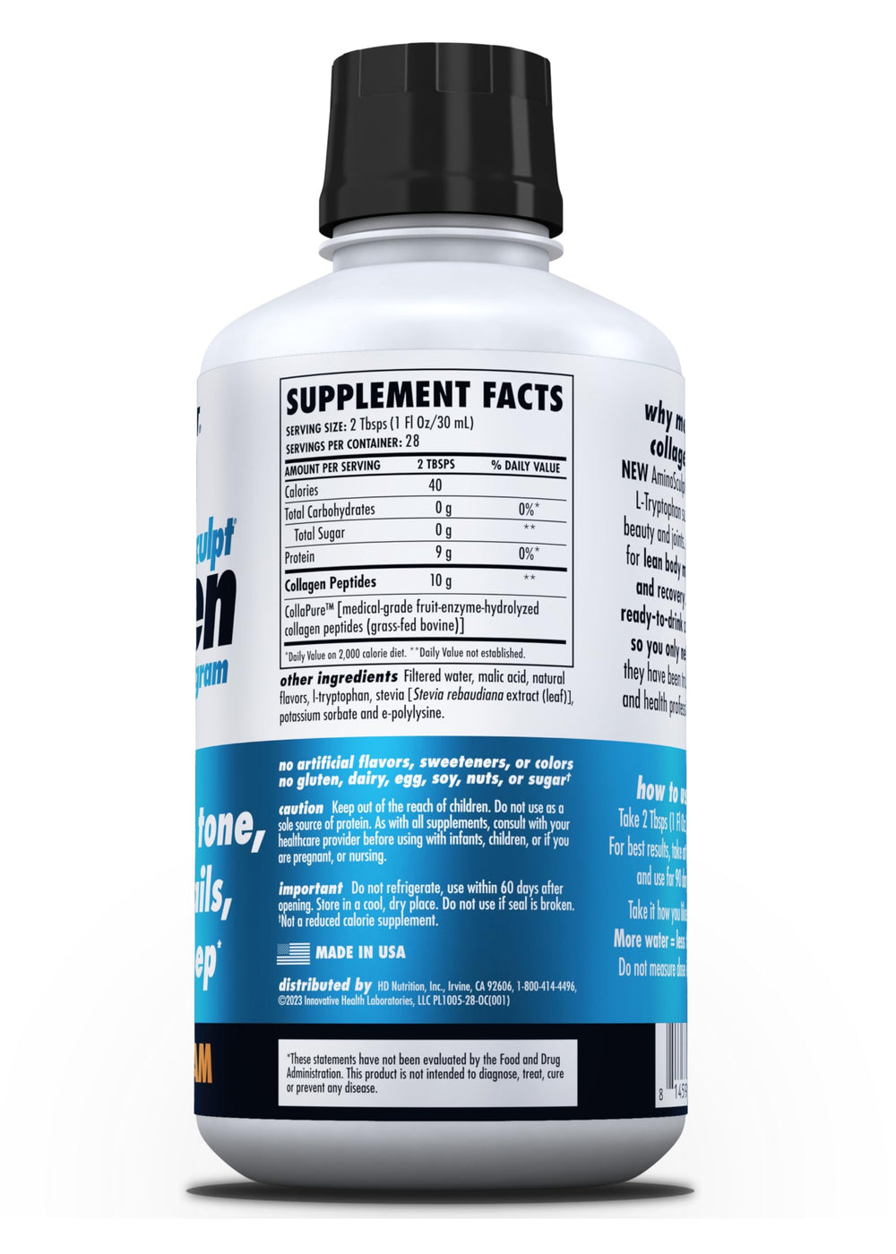Health Direct AminoSculpt orange cream liquid collagen with easy dispense cap supports quick servings.