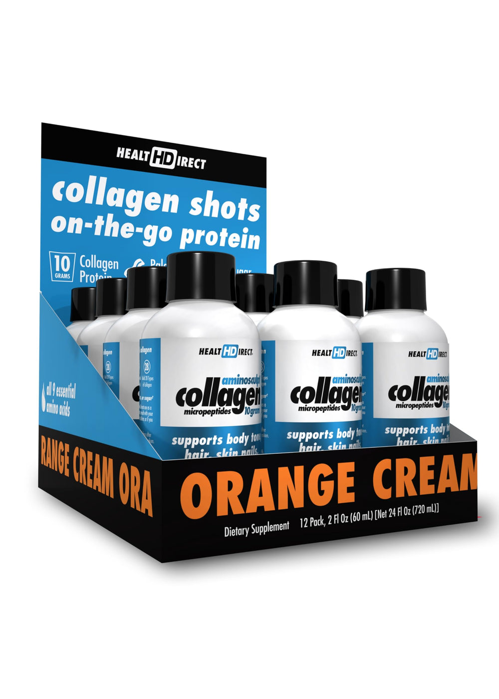 Health Direct AminoSculpt orange cream collagen shot bottle for daily joint support.