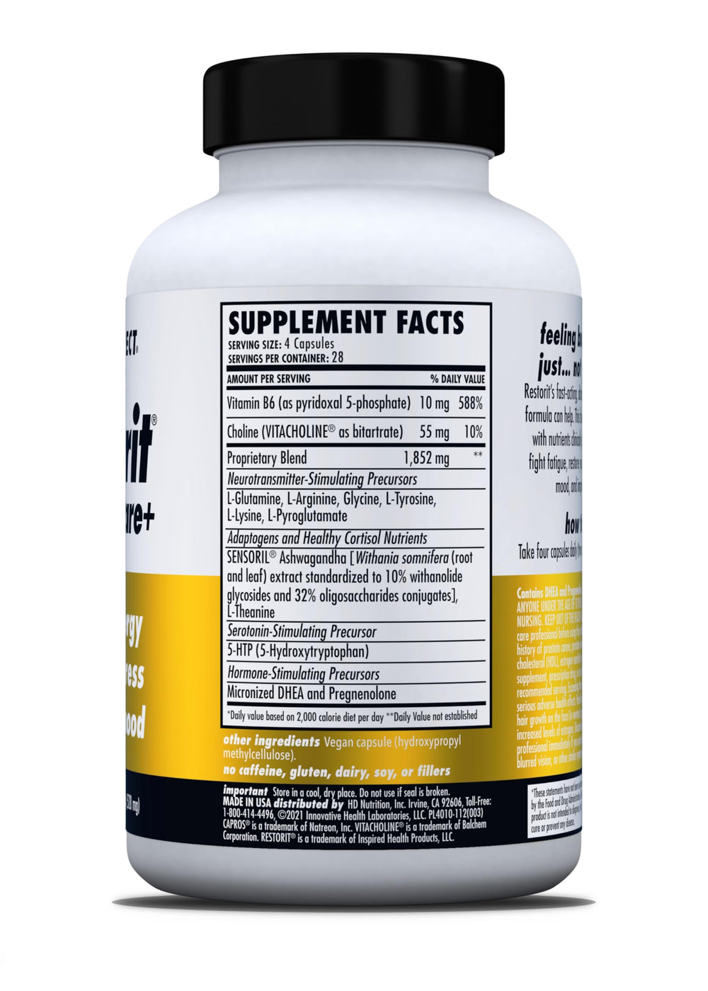 Health Direct Restorit Adrenal Care box packaging shows four-part formula.