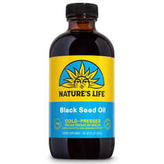 Health From The Sun Nature's Life black seed oil bottle pour for daily use