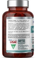 Health Genesis B-3 Nicotinamide 500 mg label close-up shows product details for informed use