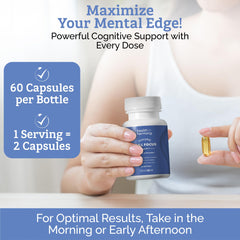 Health in Harmony Everyday Full Focus softgels beside DHA-rich foods highlight nutrient synergy.