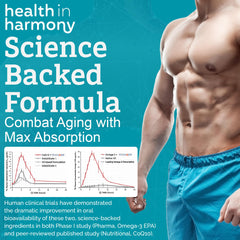Health in Harmony omega-3 softgels close-up highlighting heart health benefits.