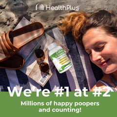 Person holding Health Plus bottle ready for daily digestive care routine.