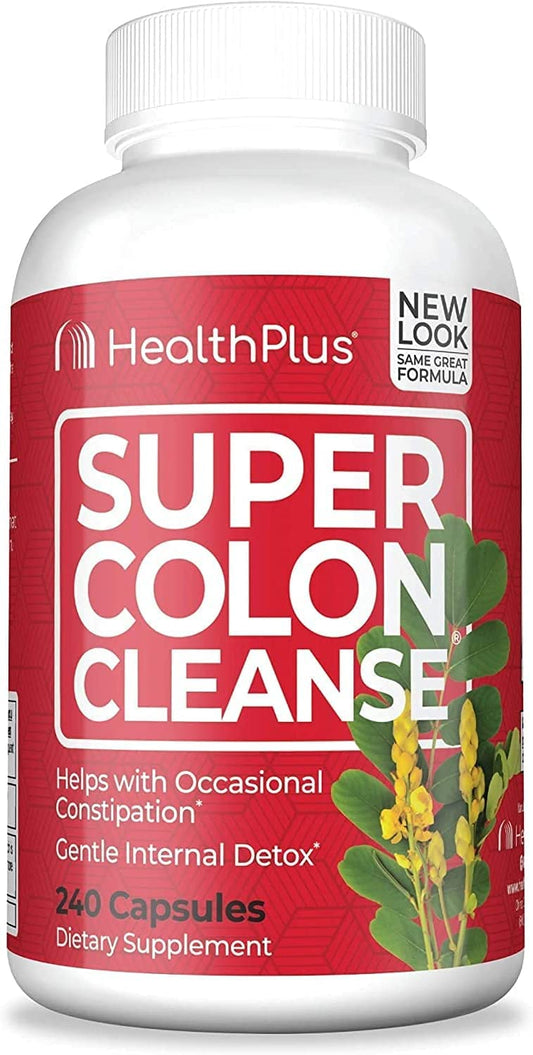 Health Plus Super Colon Cleanse bottle front view for convenient digestive support
