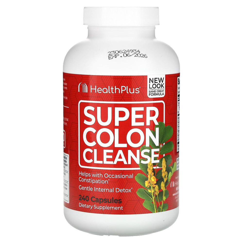 Health Plus Super Colon Cleanse capsule bottle promotes gentle internal cleansing.