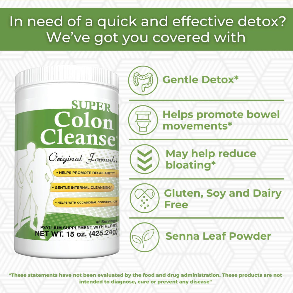 Health Plus Super Colon Cleanse powder scoop demonstrates convenient serving size for users.
