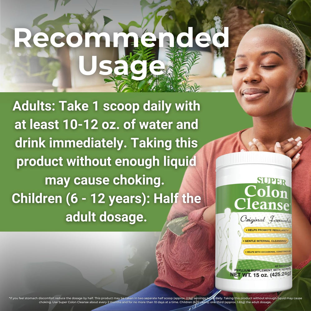 Health Plus Super Colon Cleanse powder texture close up highlights natural fibers.