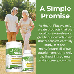 Health Plus Super Colon Cleanse serving size panel communicates servings and bag content.