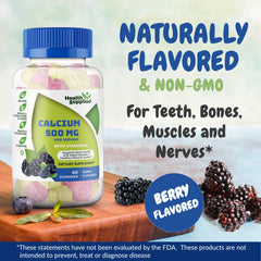 Health Supplied calcium gummies berry flavor close-up for easy daily supplement