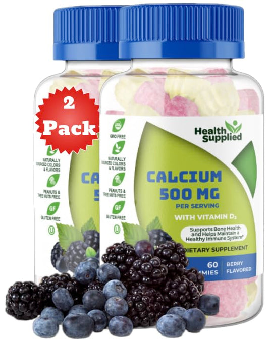 Health Supplied Calcium 500mg + D3 gummies bottle for bone support