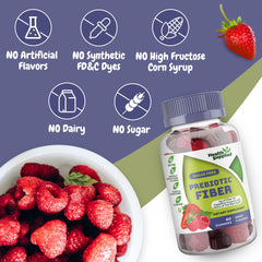 Health Supplied mixed berry gummies serving scene with glass for daily fiber intake.