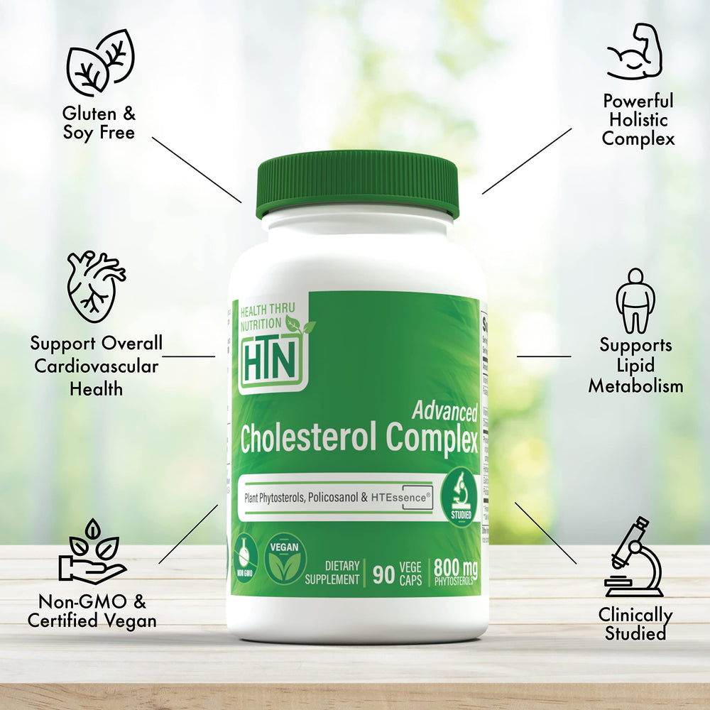 Health Thru Nutrition Advanced Cholesterol Complex capsules pack, vegan and non-GMO