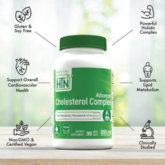 Health Thru Nutrition Advanced Cholesterol Complex capsules pack, vegan and non-GMO