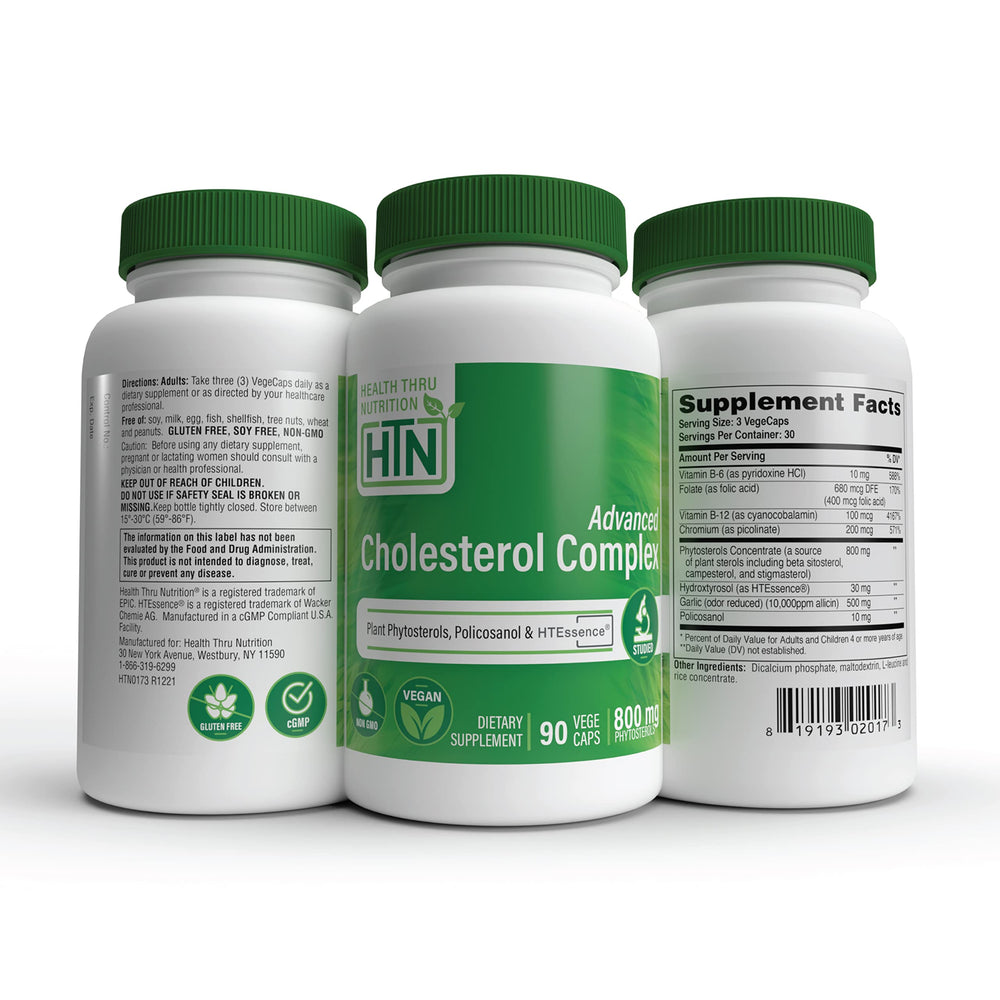Health Thru Nutrition Advanced Cholesterol Complex vitamin bundle close-up showing nutrient-rich cardiovascular support