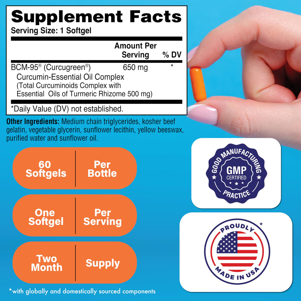 Health Thru Nutrition Curcu-Gel 650mg bottle back shows BCM-95 formula and enhanced absorption.