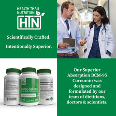 Packaging box beside Health Thru Nutrition Curcu-Gel bottle on a clean surface.