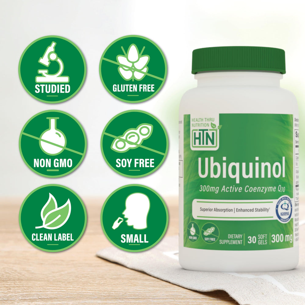 Kaneka QH label on Health Thru Nutrition ubiquinol bottle.