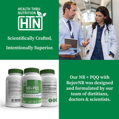 Health Thru Nutrition NAD+ Activator stacked bottles on a clean counter.