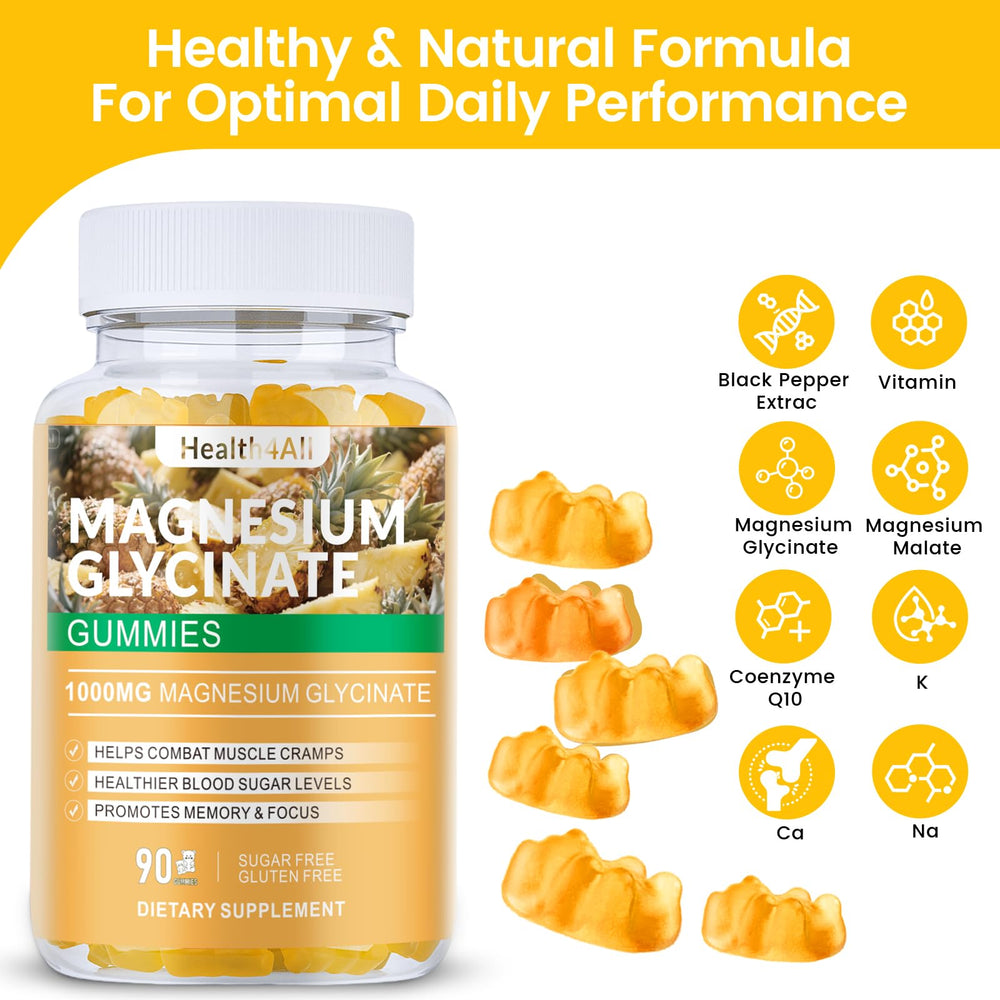 Health4All Raspberry flavor gummies close-up, sugar-free magnesium for gentle relaxation.