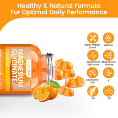 Health4All magnesium glycinate gummies closeup orange gummies, simple chew.