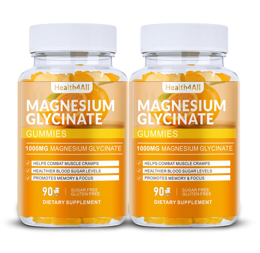 Health4All magnesium glycinate gummies orange bottle, easy daily supplement for relaxation.