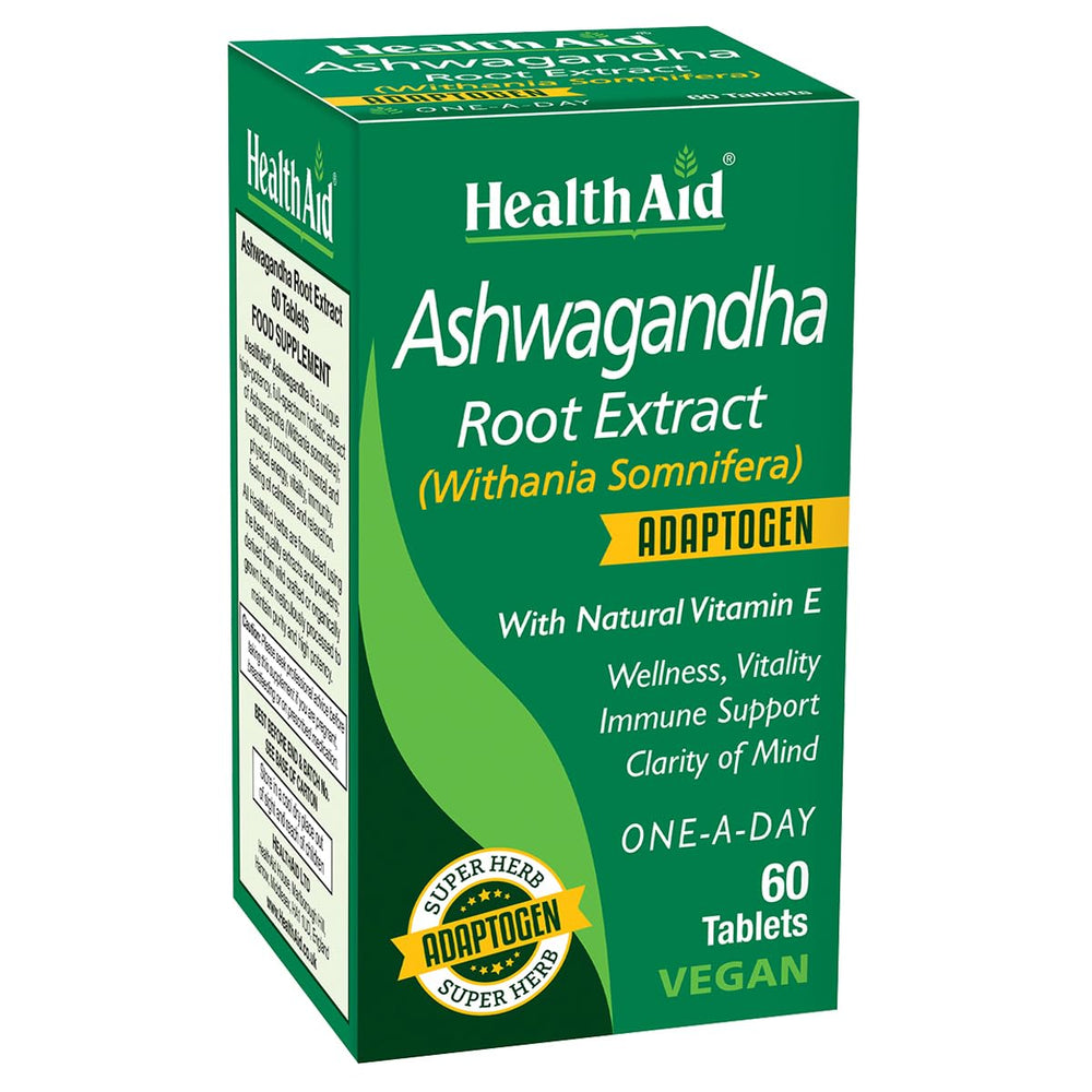 HealthAid Ashwagandha 350 mg bottle shows high-strength extract for daily calm.
